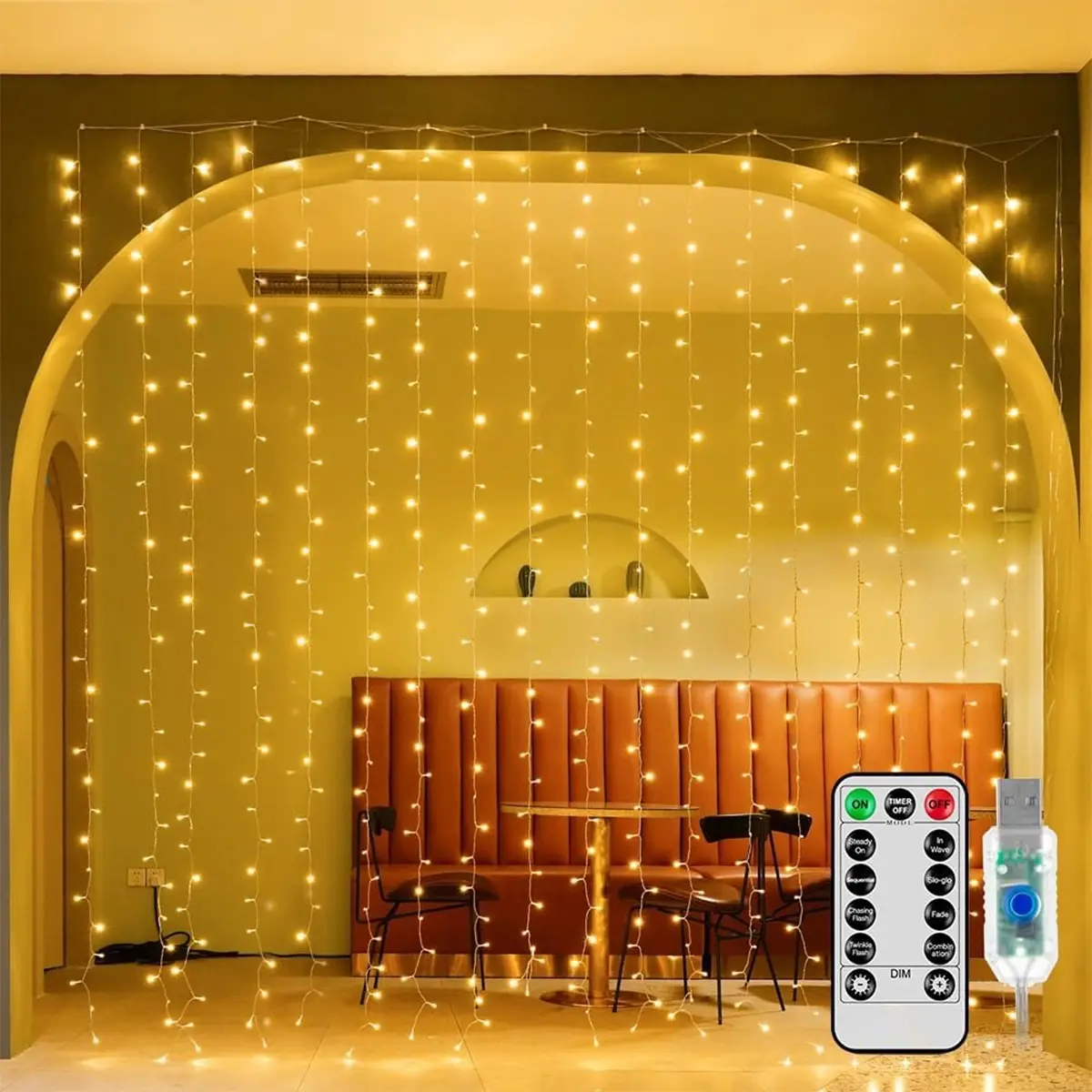 Christmas Curtain Lights 300 LED, Outdoor Waterproof Curtains, Remote Control Timer, 8 Lighting Modes, USB Powered, Ideal for Home Decoration, Lighted Party Lighting Decoration, Holiday Decoration Lights, Decorative Lights