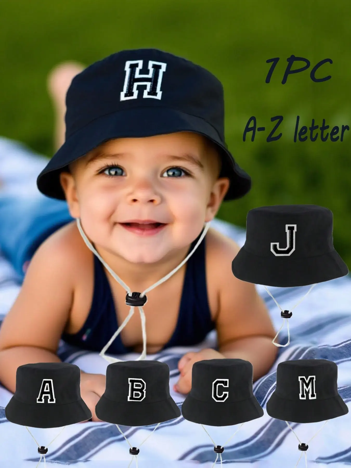 26 Alphabet Baby Bucket Hat, UV protection for head  neck, casual  versatile, 1pc, must-have for outdoor, matches all cute outfits 1-3Y. Sun Bonnets, Toddler Bucket Hat