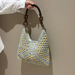 New Fashionable Handmade Woven Bag Versatile Paper Rope Crochet Straw Shoulder Bag for Vacations & Beach Outings Lightweight & Stylish Accessory