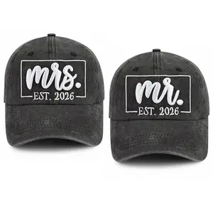2PCS Mr and Mrs Gifts 2026, Newly Wed Honeymoon Essentials Baseball Cap, Just Married Decorations Hat, Wedding Gifts for Couple Bride Groom Hubby Wifey