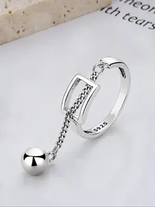Elegant S925 Silver Fashion Ring with Geometric Clover Design, Long Tassel Detail, Perfect Daily Wear & Party Accessory, High-Quality Jewelry Gift, Elegant Fashion Rings