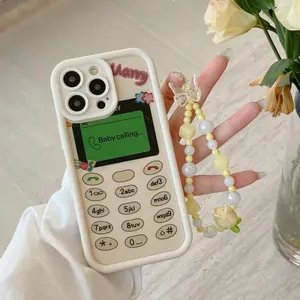 Cute Phone Case with Beaded Chain, Decorative Phone Protector Cover, Phone Accessories Compatible with iPhone 12 13 14 15 Pro Max