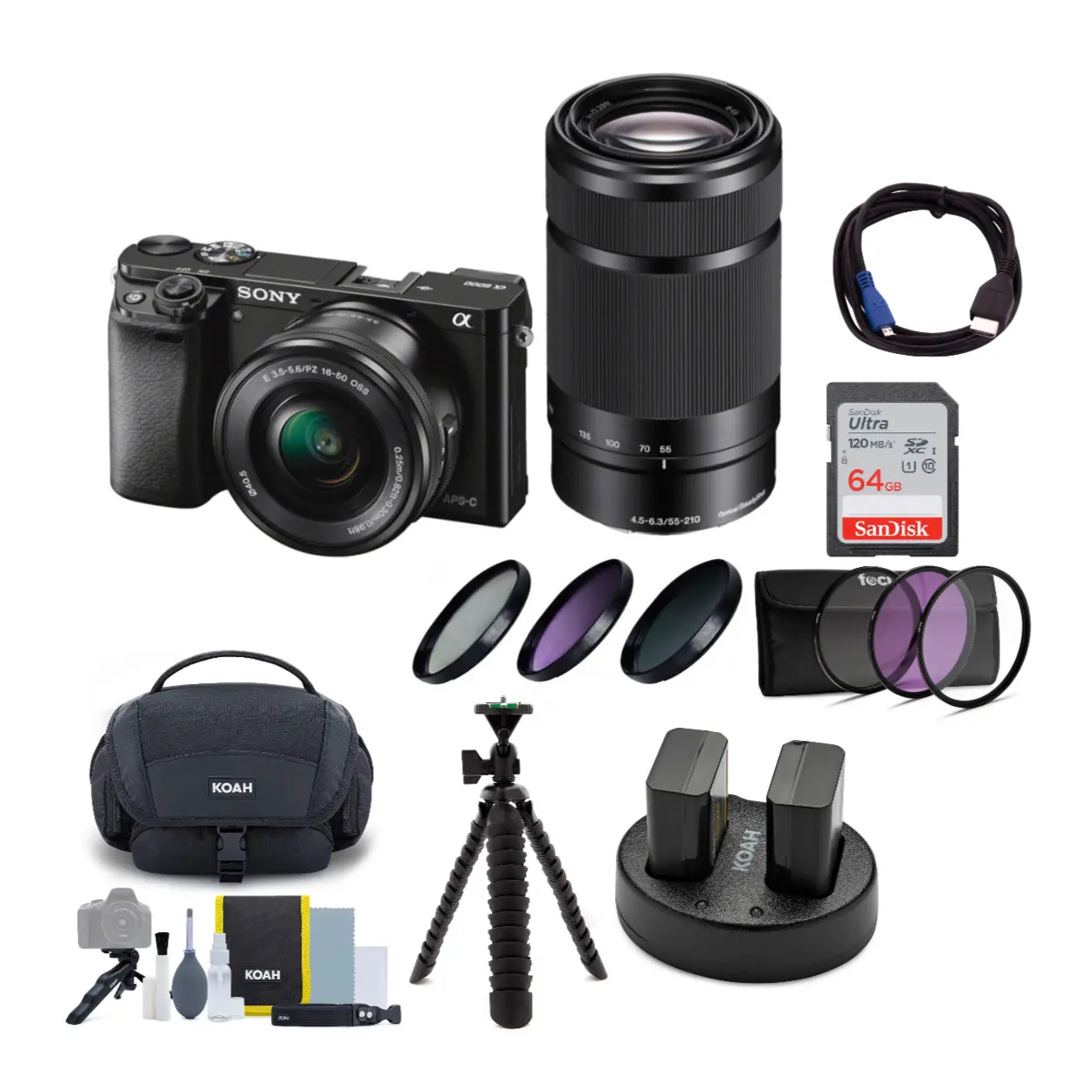 Sony Alpha a6000 Mirrorless Camera with 16-50mm and 55-210mm Lenses Bundle
