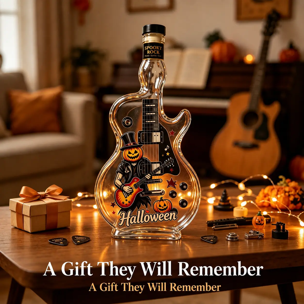 350ml Lead-Free Glass Guitar-Shaped Bottle with Airtight Seal, Halloween Party Decor, Unique Gift for Men, Home Bar Decoration