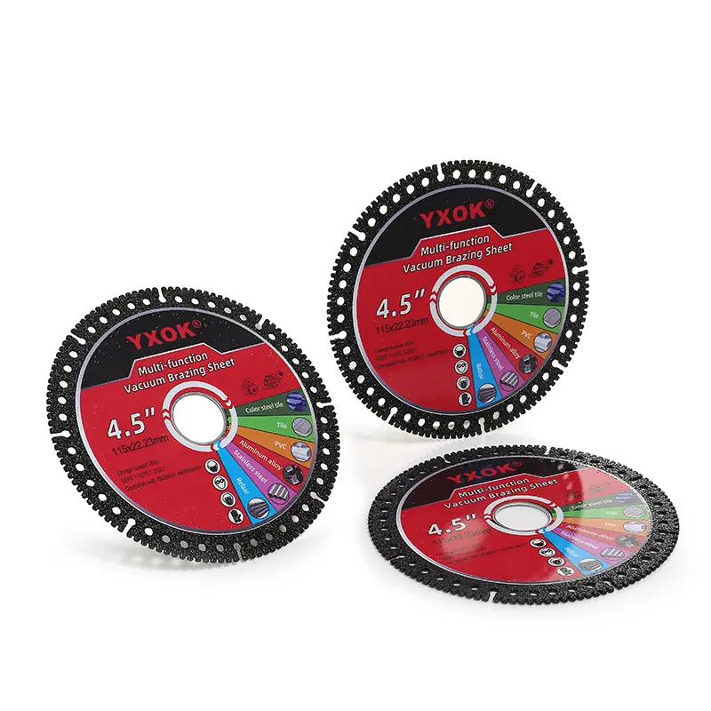 YXOK 4.5in 3PCS Diamond Tile Cutting Blades - Ultra-Thin Dry Cutting Discs for Ceramic, Marble, Color Steel Tile Cutting, Angle Grinders Attachments with Brazed 1-Piece Molding, Fast Heat Dissipation, Extended Service Life for Masonry Power Tools