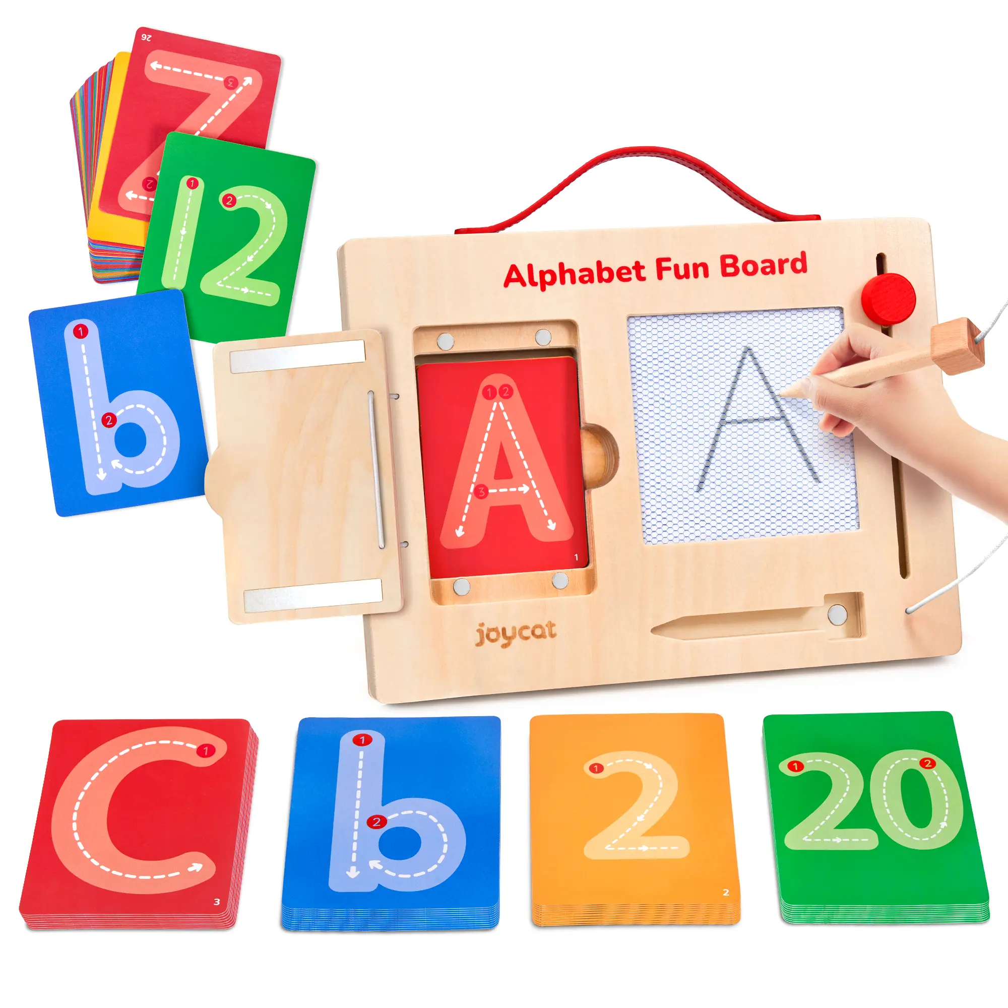 JoyCat Wooden Letter Tracing Board with Alphabet Learning Chart - Montessori Unisex Educational Language Toy, Visual Learning Tools, School Supplies for Ages 4+ Yrs summerwins