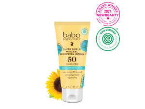 Babo Botanicals Super Shield Mineral Sunscreen Lotion SPF 50 – For Sensitive Skin – Water Resistant (80 Minutes) – Dermatologist Tested – Fragrance Free – EWG Verified – 3 fl oz (89 ml)