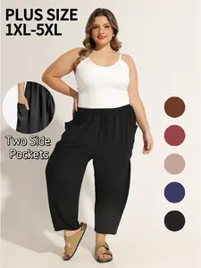 【PlusSize】Pants Womens Summer Palazzo Harem Pants Drawstring Lantern Beach Pant Ankle Vacation Pant with Pockets |Plus Size Fashion Outfits|Apron Belly Friendly PantsXl-5XL