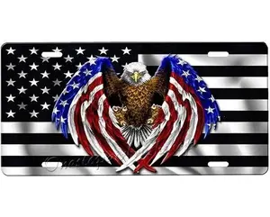 BALD AMERICAN FLAG EAGLE License Plate, Car Accessories, Perfect Gift - Lightweight Aluminum, Pre-Drilled holes, Easy Installation Automotive Custom