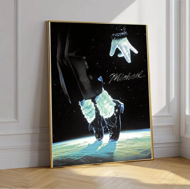 Michael Jackson King of Pop Poster, Crown Street Art Portrait, Music Legend Wall Art (Unframed)