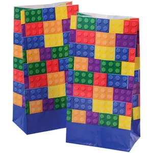 212 MAIN Toy Theme Paper Bags - Block Mania Design, Pack of 12, Colorful Print, Name Space, Custom Pack, Gift Package for Office Wrapping, Party Gift & Friends