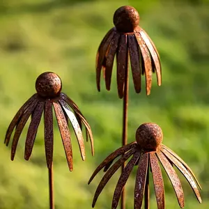 Modern Wrought Iron Garden Pole Rustic Brown Outdoor Decoration, Garden Accessories, Garden Sculptures, Sturdy Sitting Flower Tower with Leaf Shaped Top Cap Metal for Flower Pots Balcony Terrace Lawn Ideal Housewarming Gift Easy Assembly No Maintenance
