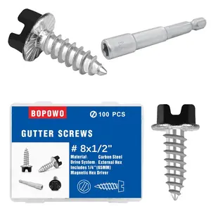 Self-Tapping Gutter Screws Black Painted Slotted Hex Washer Head #8 x 1/2" Zinc Plated Finish, Includes 1/4" Magnetic Hex Driver – for Gutter Install - 100 Pieces