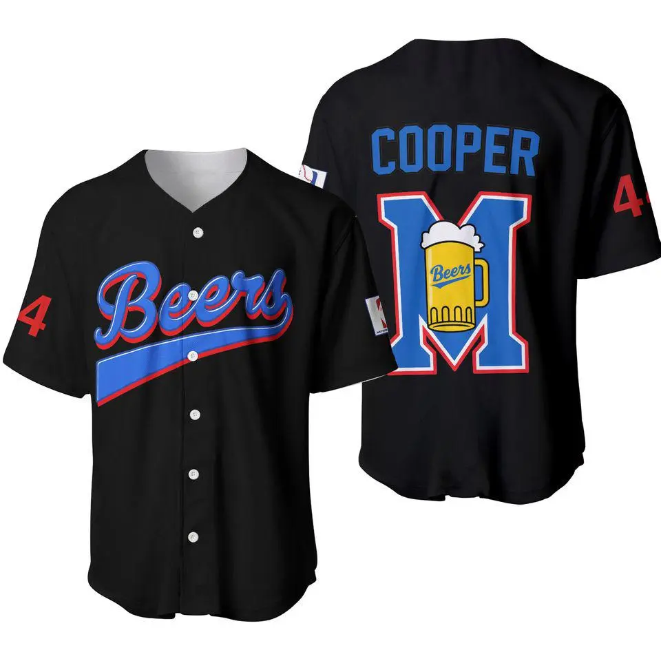 Movie Joe Cooper #44 Baseball Jersey Black Sewn Beers, Unisex Classic Baseball Jersey, Button-Up Sport Shirt, Streetwear Outfit