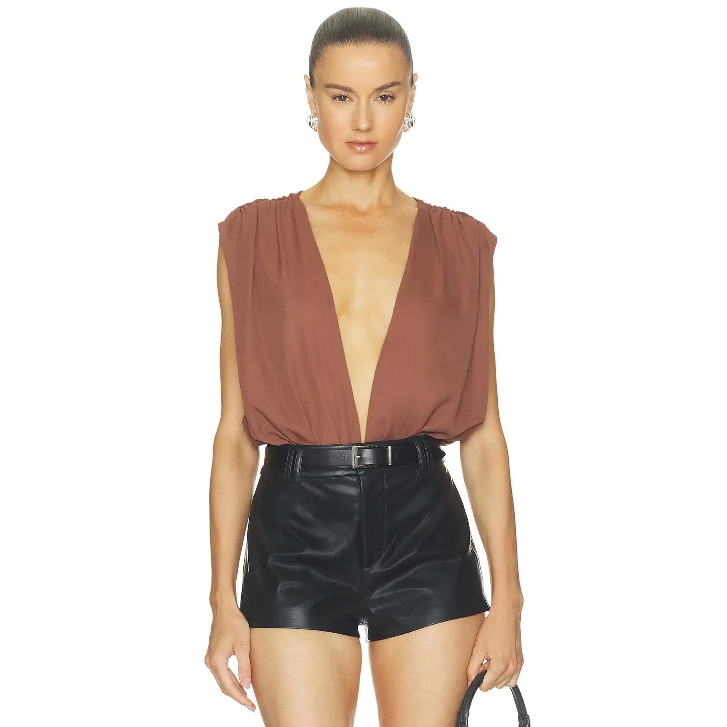 superdown Kalley Deep V Bodysuit in Brown