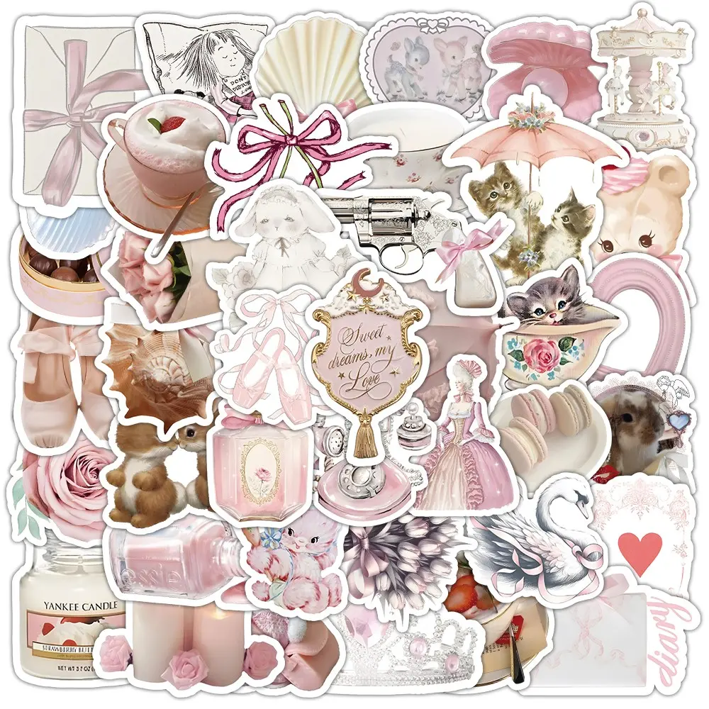 50 Sheets Coquette Aesthetic Stickers, Vinyl Material, Adhesive Vinyl Decal, Ideal for Scrapbooks, Diaries, Laptops, Bumpers, Skateboards, Water Bottles, Cars, Phones, Car Decorative Sticker, Car Decals