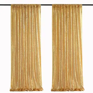 Gold Sequin Backdrop Curtain Panels Stage 2 Pieces 2FTx8FT Wedding Party Background Drapes Banners