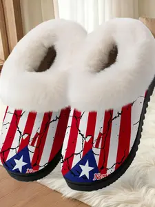 Puerto Rico Flag Custom Printed Cotton Slippers, Plush Lined Anti-Slip Thick Sole, Casual Home Warm Shoes for Men Women Fall Winter