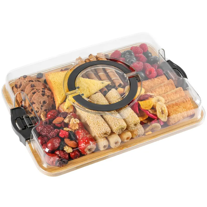 2pcs Charcuterie Board with Clear Lid/Travel Portable Cheese Board Charcuterie Boxes Cutting Boards for Kitchen/Kitchenware House Warming Gifts New Home/Gifts for Women (6 Compartments)