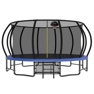 SAYGOGO 15FT Pumpkin-Style High-Bounce Outdoor Trampoline, ASTM Certified with Anti-Rust Galvanized Frame, Basketball Hoop, Ladder & Shoe Bag for Recreational Use, High-Bounce Outdoor Trampolines