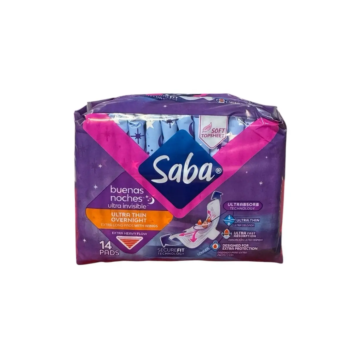 SABA ULTRA INVISIBLE ULTRA THIN OVERNIGHT 14 PADS SABA ULTRA INVISIBLE ULTRA THIN OVERNIGHT 14 PADS