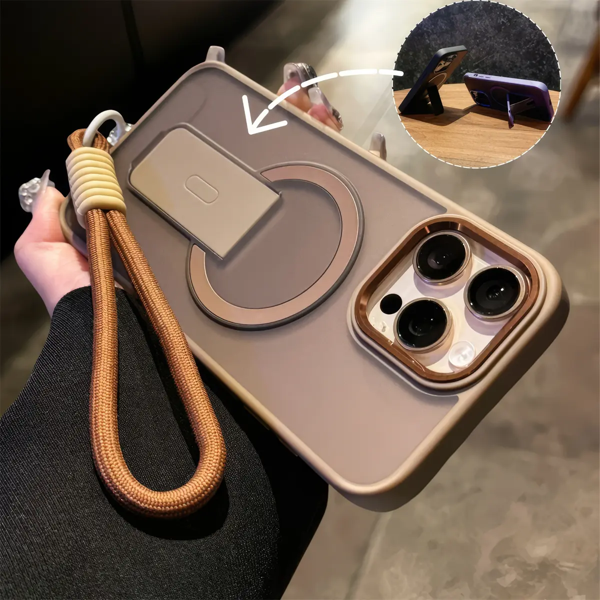 Nylon Short Cell Phone Strap with Liquid Mag Hold, Shock-Absorbing Silicone Guards Drops for iPhone 16 Pro Max, 15, 14, 13 Mobile Phone Accessories, TP Soft Shell Case