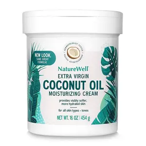 NatureWell Extra Virgin Coconut Oil Moisturizing Cream - Ultimate Hydration with Vitamin A,C,&E - 16 oz - Lid, Moisturizer