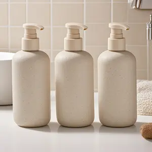 Modern Wheat Straw Soap Dispenser Set, Soap Container, Soap Canister, 3 Pack 16.9oz Plastic Bottles, Matte Finish Design, Perfect for Kitchen & Bathroom Use