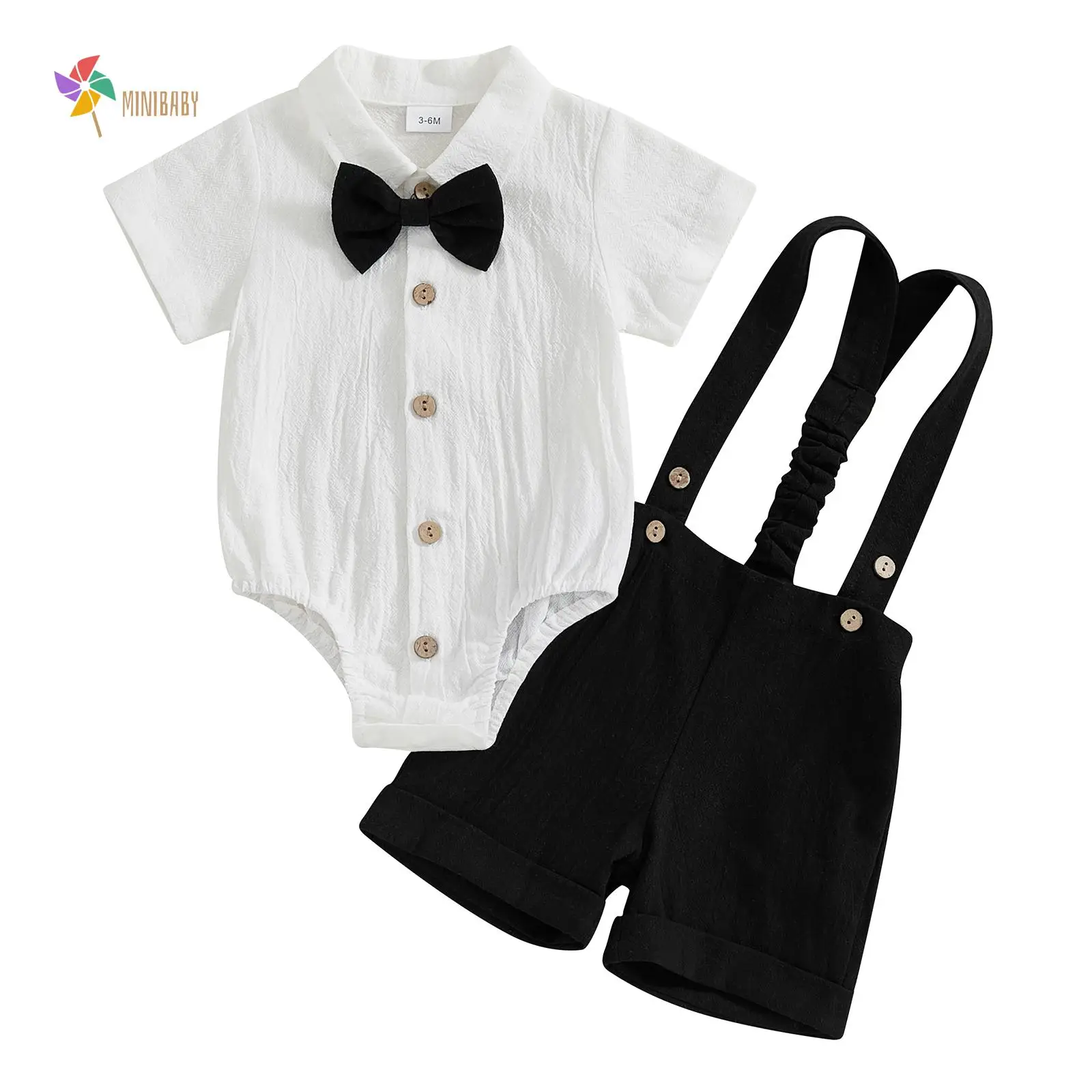 Newborn Baby Boy Gentleman Outfit Suit Short Sleeve Bowtie Romper Jumpsuit Suspender Shorts Set Summer Dress Clothes