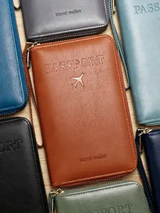 Family Size Zippered Passport Holder, Passport Cover, Leather Travel Wallet with 2 Passport Pockets, Multi-Slot Organizer for International Travel, Vacation, Gift & Travel Accessories