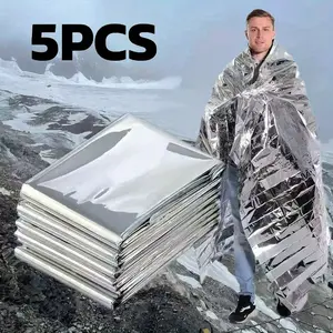 5pcs Giant Outdoor Thermal Blankets - 82x62 Inches (210x160cm) Double-Sided Durable Film Insulation Blankets, Suitable for Outdoor Camping, Hiking, Marathons - Lightweight and Portable, Essential for Camping and Tent Setup, Compact Design, High