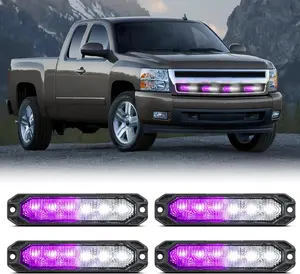 Nilight 6-LED Strobe LED Backlights - 4PCS Ultra-Slim Surface Mount Light Bar, Synchronized Purple & White Flashing Kit, 12-24V for Trucks, Cars