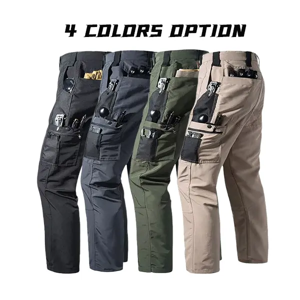 Men’s multifunctional outdoor tactical cargo pants available in four colors, made from wear-resistant, tear-resistant, quick-drying fabric with multiple tool storage pockets, suitable for mountaineering, hiking, fishing, camping, workwear outfits, and com