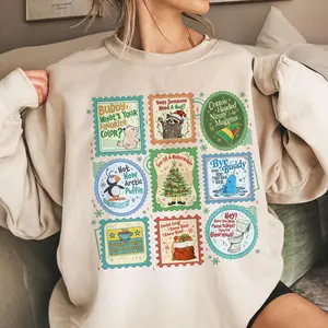 [Sale off up to 50%] The Elf Christmas Movie Stamps Sweatshirt, Bye Buddy Hope You find Your Dad Crewneck, Christmas Classic Movie Shirt, Christmas Vacation, streetwear graphic tee