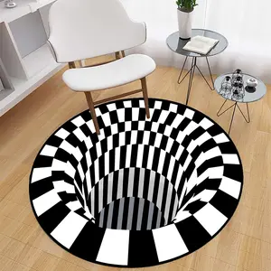Modern Abstract Plaid 3D Illusion Round Carpet, Washable Easy Clean Fuzzy Rug, Checkered Area Rug, Home Decor for Living Room Bedroom Sofa Table
