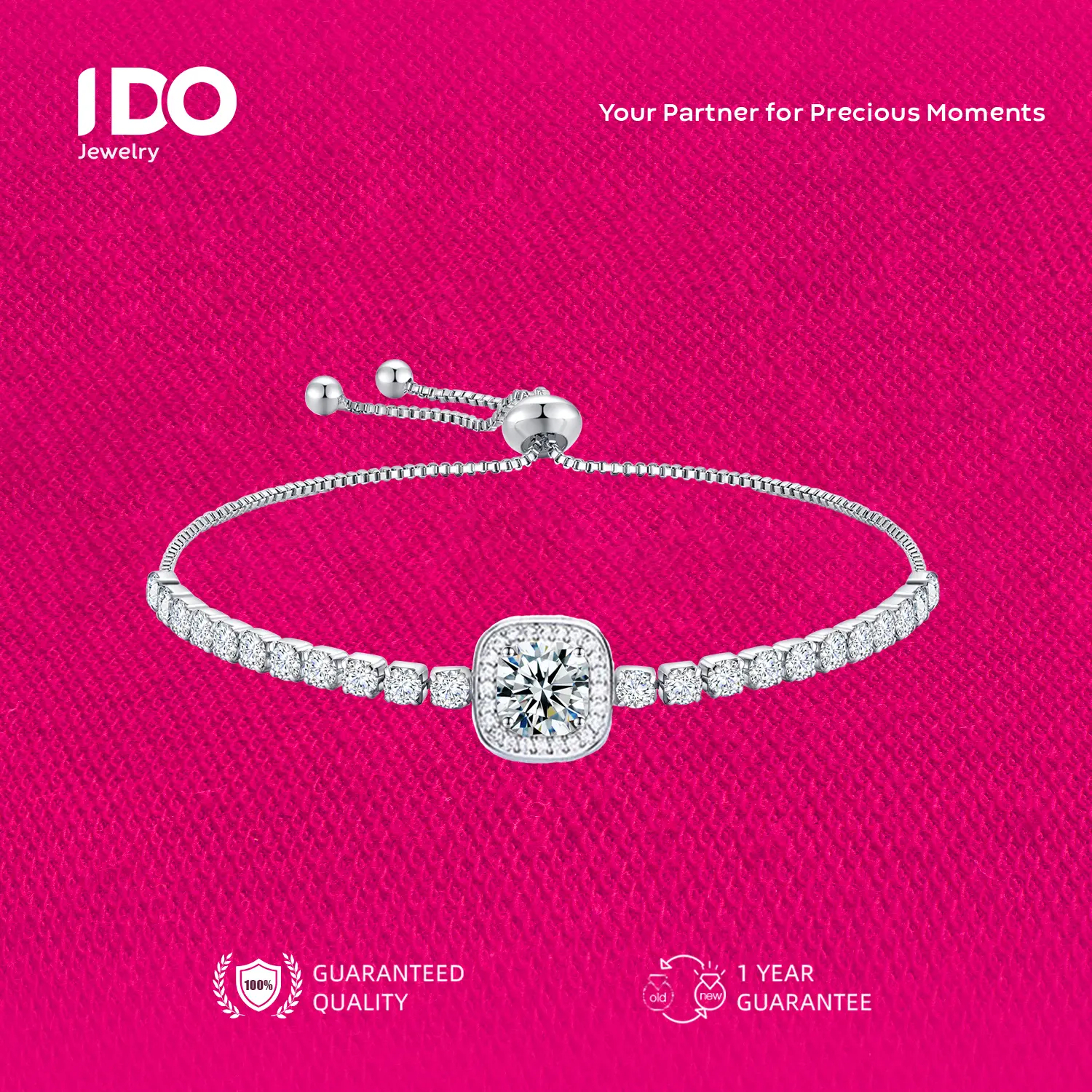 [Live Sale] B01 Platinum Coating Moissanite Aster Bracelet I DO Jewelry Women Accessories Elegant Beautiful Luxury Adjustable Beautiful and Luxurious No Fade No Rust with 1 Year Guarantee Passed Diamond Selector