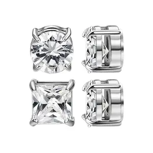 2 Pairs Stainless Steel Magnetic Stud Earrings for Men Clip on Earring Magnetic Earring Unisex Non Piercing CZ Magnet Studs Diamond Earrings for Women Men