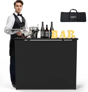 summervibes Commercial Portable Bar Table for Events, Mobile Bar, Moblie Bartending Station, Outdoor Indoor Pop Up Bar Table with Skirt (1, LED)