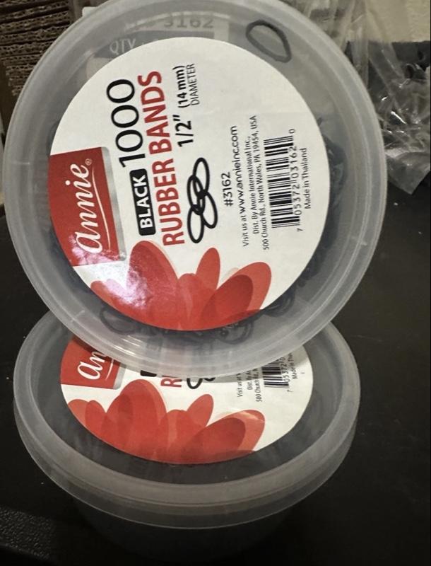 2 Pack Annie Black Rubber Band 1000 Count 1/2”Rubber Band Bundle -Shipping