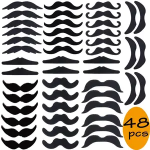 48 Pcs Self-Adhesive Fake Mustaches - Halloween Costume Face Stickers for Frenchman, Pirate, Detective Theme Party