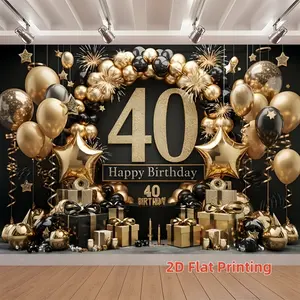 Luxurious 40th Birthday Party Background Decoration, Polyester Banner, Home Decor, Room Decor, Christmas Decor, Wall Decor, Party Supplies Gift