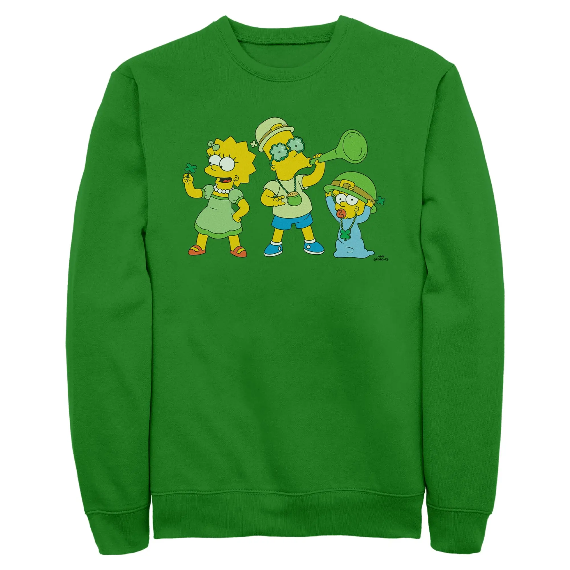 Men's The Simpsons Lisa, Bart and Maggie Clover Party Sweatshirt