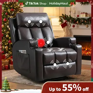 [TikTokShopBlackFriday] Manual Recliner Chair with Massage and Heat Ergonomic Overstuffed Breathable Fabric Reclining Chair with 2 Side Pockets, 2 Cup Holders, Remote Control, Living Room, Bedroom