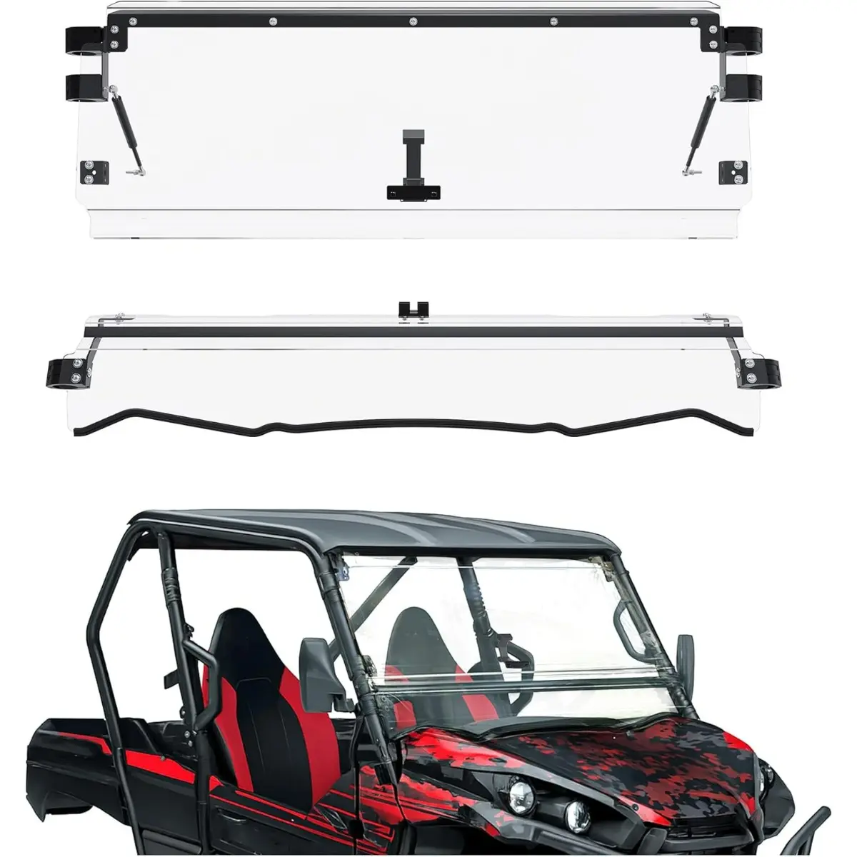 HECASA 2-in-1 Foldable Polycarbonate Windshield - Durable, 25lb, 60x45x12in ABS Plastic Flip-Down Windscreen with Branch Scratch Guard, Hoop Installation Compatible with 2016-2023 Kawasaki Teryx 4 800/Teryx 4 S