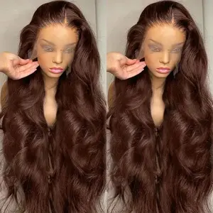 Gabrielle Hair 180% Density Chocolate Brown Lace Front Wigs Brazilian Body Wave 13X4 Lace Front Human Hair Wigs 13x6 HD Transparent Lace Frontal Wig #4 Colored Human Hair Wigs