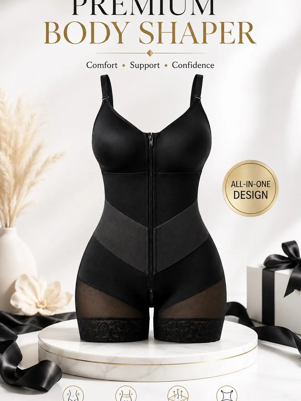 VELORA LUXE Sculpt Women's Shapewear Bodysuit, Tummy Control, Seamless Design for Everyday Wear Womenswear Adjustable Black Breathable Fitted Lace Lightweight Black Breathable Smooth Compression