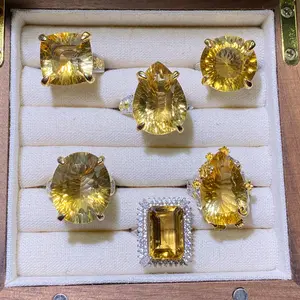 s925 natural crystal gems November Birthstone citrine ring jewelry
