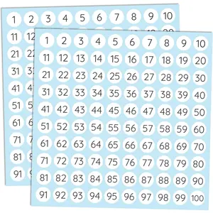 25 Sheets, 1 to 100, Number Stickers Labels - 0.4" Round, Pack of 2500