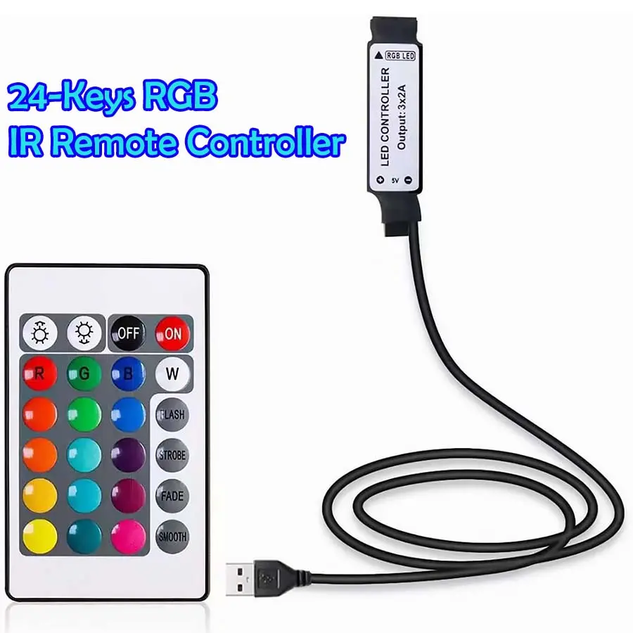 1pc/2pc 5V RGB controller, 4-pin mini control cable, IR remote control with Lighting Modes for 5050 2835 RGB LED light strip, Lighting Accessories