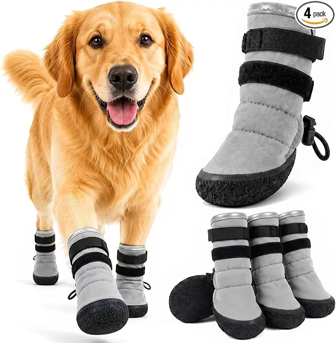 Kuoser Dog Boots, Waterproof Anti-Slip Dog Shoes with Adjustable Straps | Reflective Dog Booties for Small Medium Large Dogs, Paw Protectors for Hot Pavement, Winter Snow, Outdoor Walking & Hiking